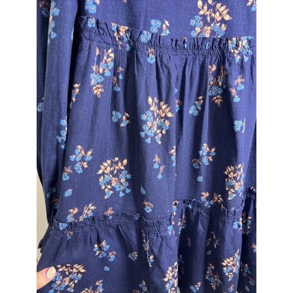 Free People Petit Fours Boho Linen Blend Tiered Mini Dress Size Small Indigo - Picture 8 of 15